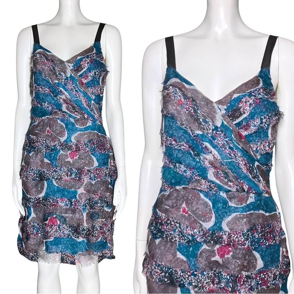 Vintage Y2K 100% Silk Teal Fairy Grunge Raw Edge Mini Dress Small Funky Colorful - Picture 2 of 9